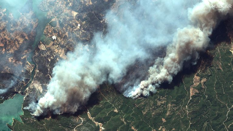 Satellite image of a wildfire